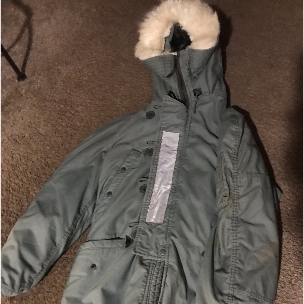 Vtg US Military Parka Extreme Cold Weather N-3B hooded Jacket Men's XS Green